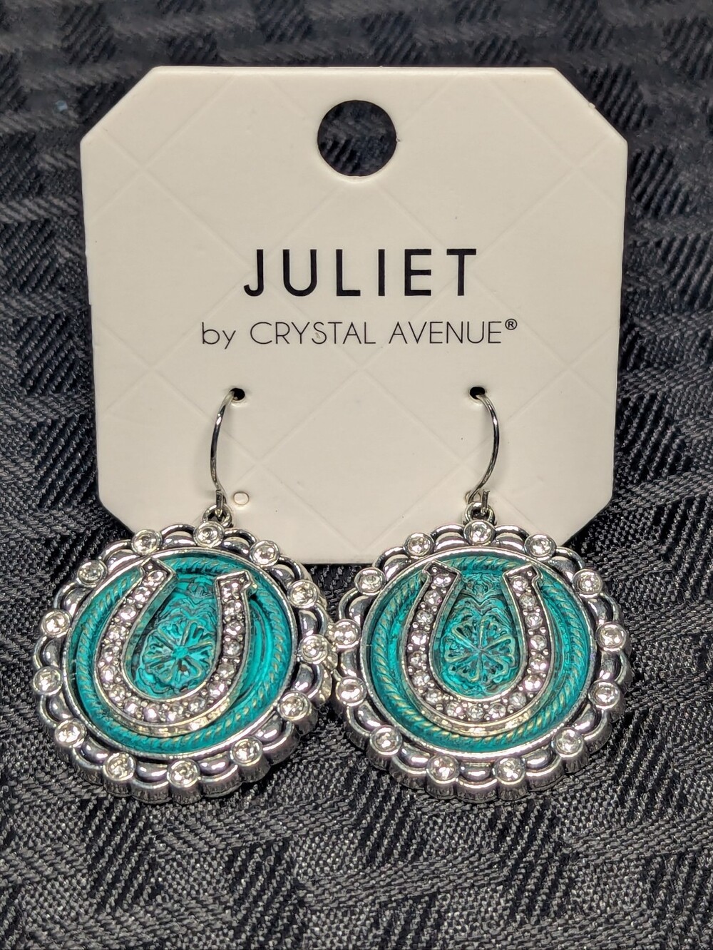 Turquoise Crystal Avenue Juliet SouthWestern Horseshoe Earrings.